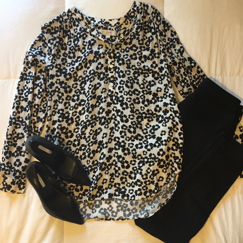 LOFT black and white floral blouse